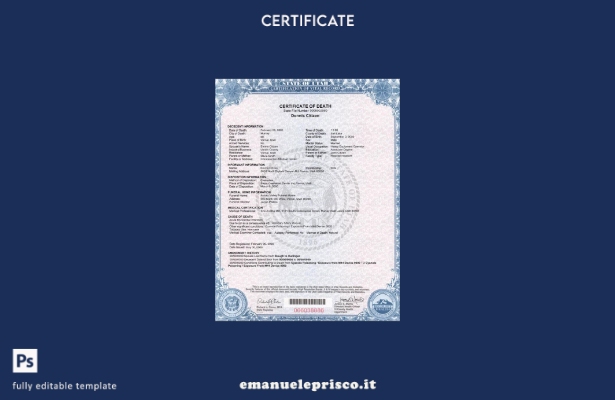 modello di certificato di morte dello stato USA Utah in stile verificato nel mod
